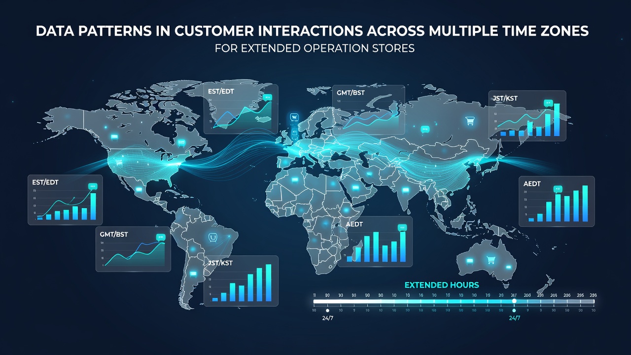 Charts displaying staggered customer engagement metrics across international time zones